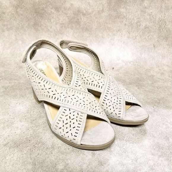 Dept 222 Womens Adriana N71135Y Size 8 Tan  Fabric Open Toe Strappy 3" Heeled Sa - Picture 1 of 9